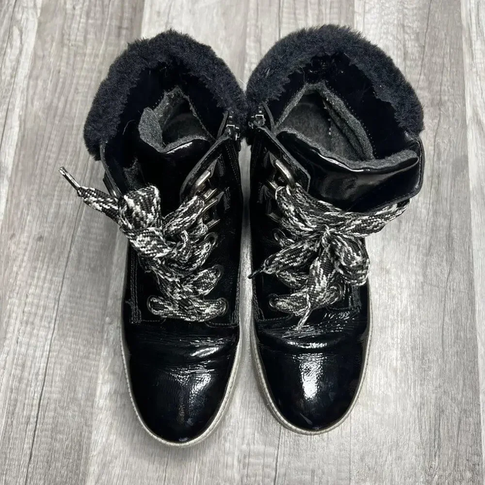 Gabor Womens Black Patent Leather Hi-Top Sneaker Boots Lace Up UK 5 US 7 1/2